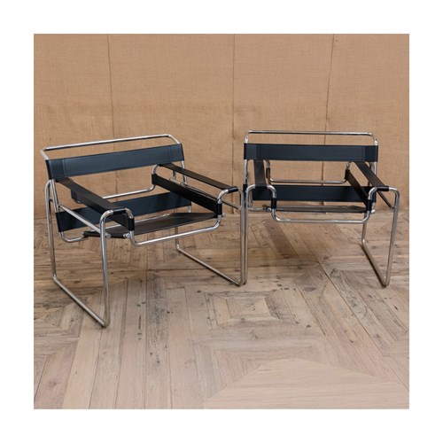 Pair Of Reproduction Bauhaus Model B3 Wassily Chairs By Marcel Breuer
