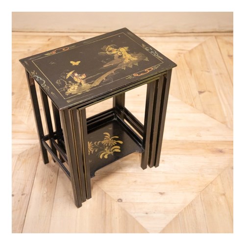 Black Lacquered Chinoiserie Nest Of Tables