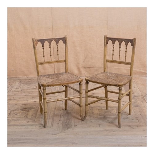 Pair Of Gothic Faux Bamboo Side Chairs In Original Paint 