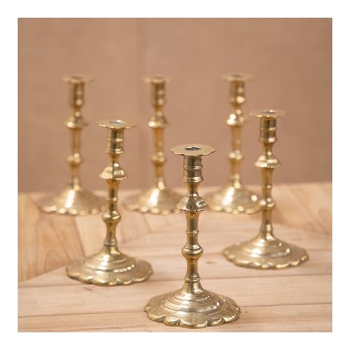 Set Of Six Petal Brass Candlesticks