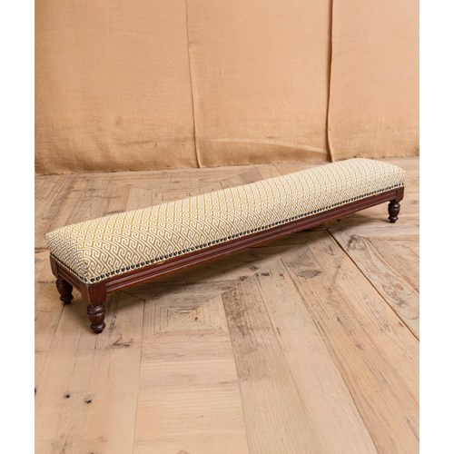 Greek Key Upholstered Mahogany Foot Stool 