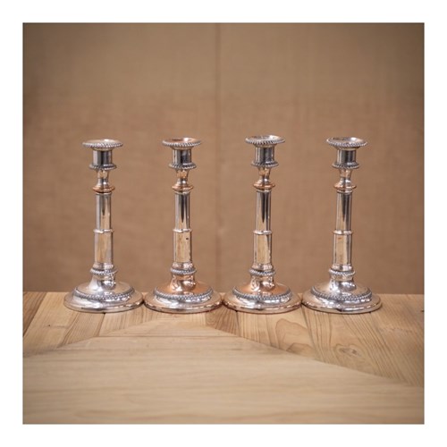 Set Of Four Silver Plated Telescopic Candlesticks