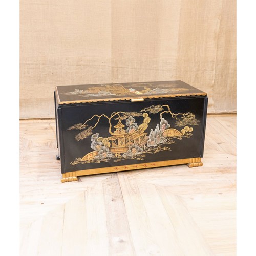 Black Lacquered Chinoiserie Blanket Box By Charles Webber