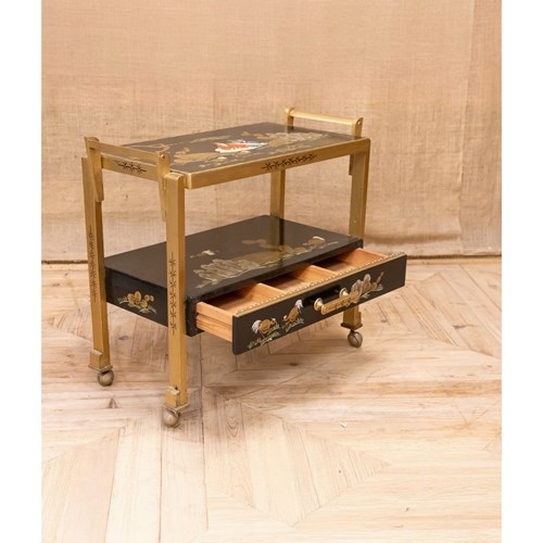 Lacquered Chinoiserie Decorated Bar Cart By Charles Webber