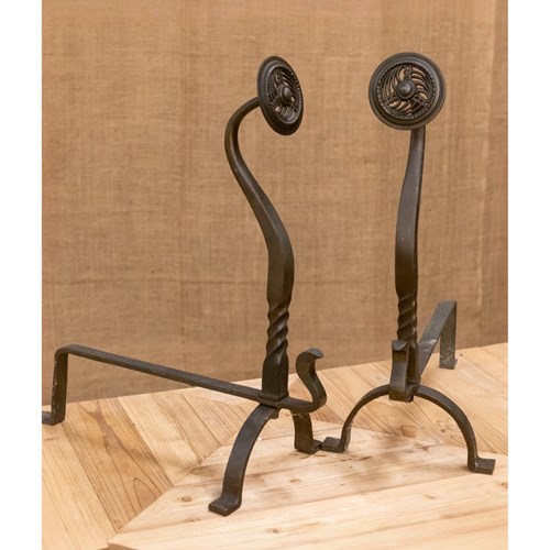 Pair Of Arts & Crafts Bronze Andirons