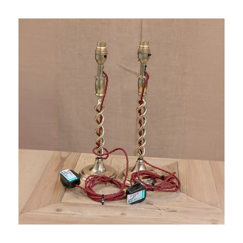 Pair Of Brass Twist Table Lamps