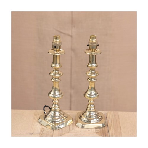 Pair Of Brass Candlestick Lamps