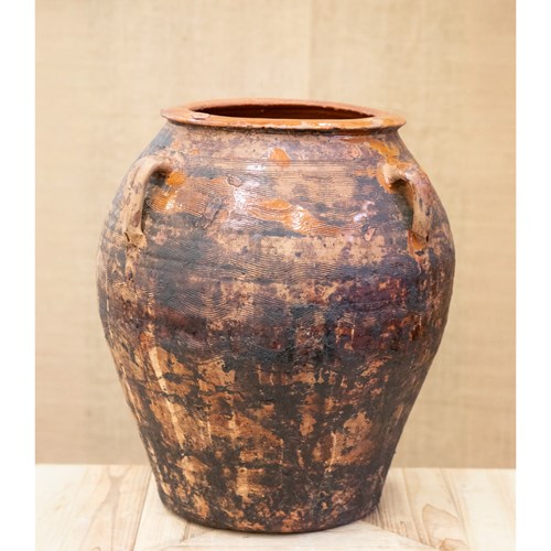 Large Orange Glazed Olive Pot