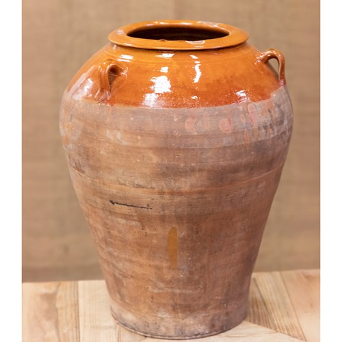 Large Orange Glazed Olive Pot