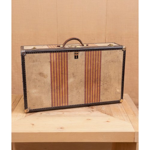 Early 20Th Century Striped Canvas Suitcase
