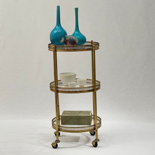 Circular Brass And Glass Trolley