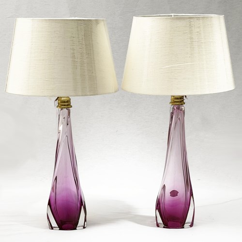 Pair Of Val Saint Lambert Lamps