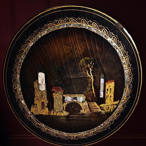 Napoleon III Papier Maché Tilt Top Table Inlaid Mother Of Pearl