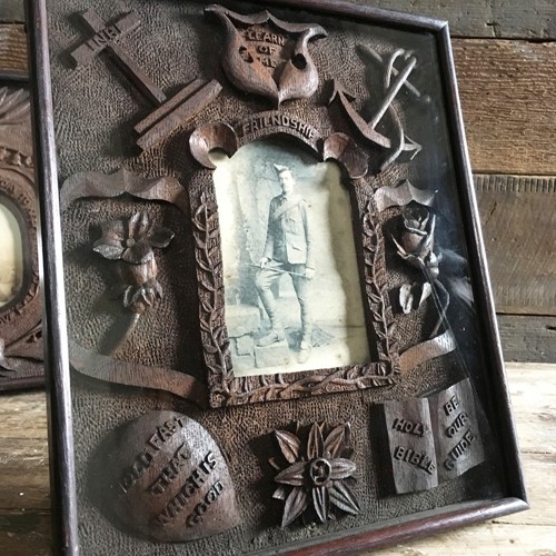 Antique Folk Art Carved Frame - Soldier