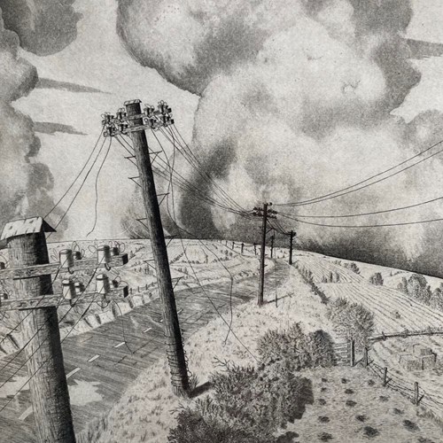 'Telegraph Poles' - Engraving, 20Th C. School