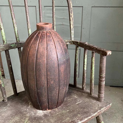 Studio Pottery Ribbed Terracotta Planter 
