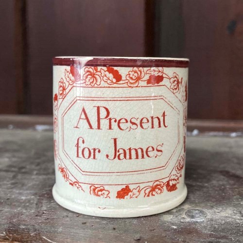 19Th C. Creamware Child's Mug - 'James'