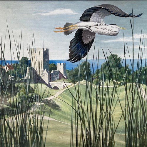 Heron In Landscape - Oil Painting By Ronald H. Beer