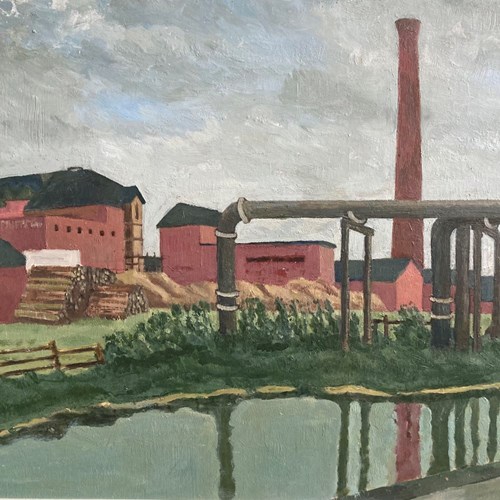 Industrial Canal Landscape Oil Painting