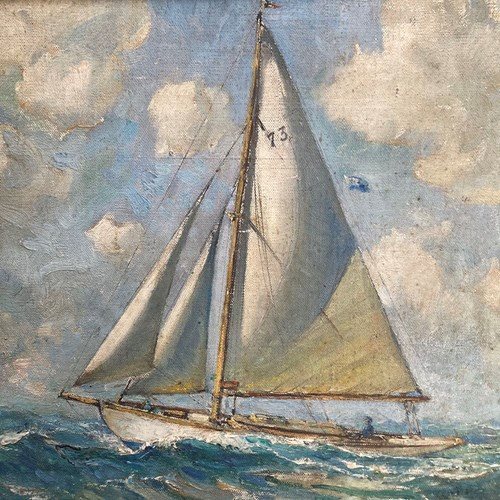 Yacht Oil Painting - Ex-Jack And Molly Pritchard (Isokon)