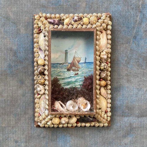 Antique Sailor's Shell Valentine - 'Fishing Boat'