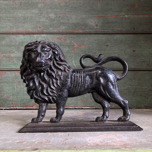 19Th C. Cast Iron Lion Doorstop