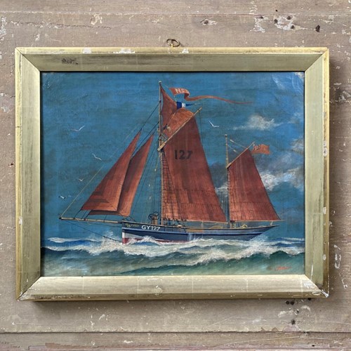 Antique Marine Painting - Grimsby Fishing Ketch