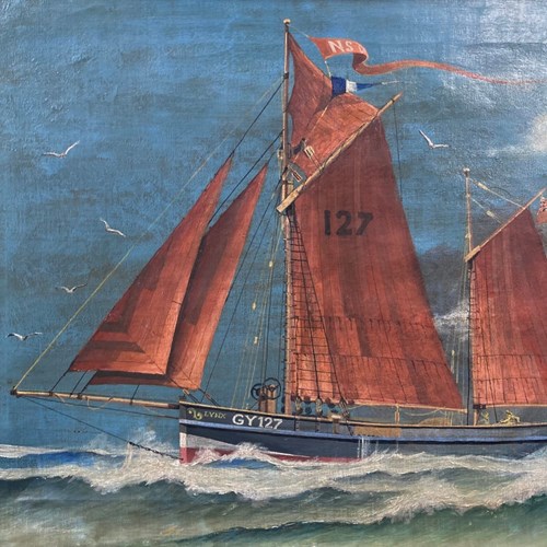 Antique Marine Painting - Grimsby Fishing Ketch