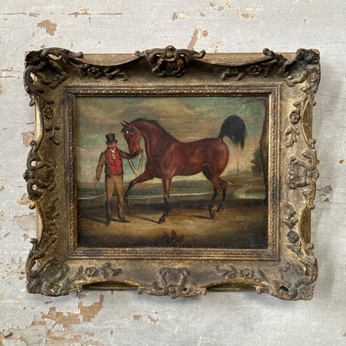 Antique Oil Painting - Gentleman And Horse