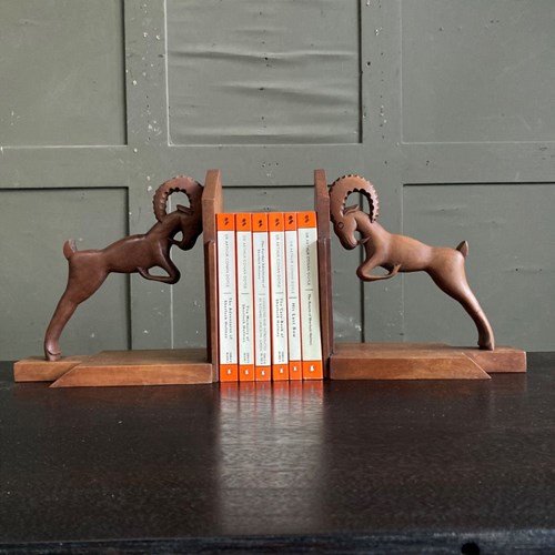 Art Deco Wooden Bookends - Ibex
