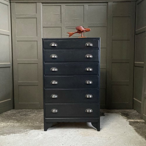 Vintage Ebonised Oak Tallboy Drawers