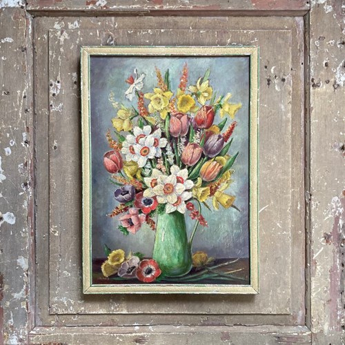 Vintage Still Life Oil - 'Spring Flowers' - A.Adam