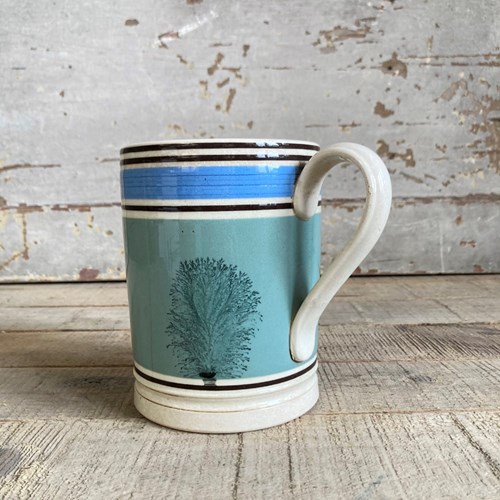 Antique Mochaware Quart Tankard - Blue/Green