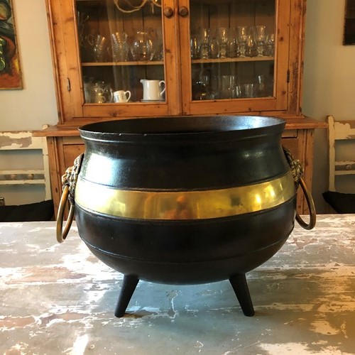 A Brass And Iron Witches Cauldron 