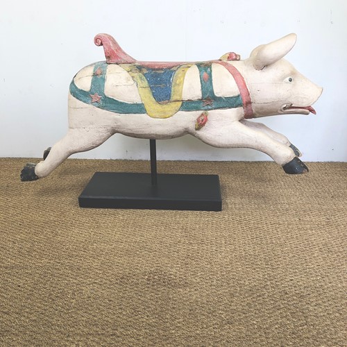 A Carved Wood Fairground Carousel Pig Figurine 