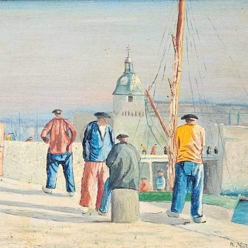 Fishermen At Concarneau! Oil On Board
