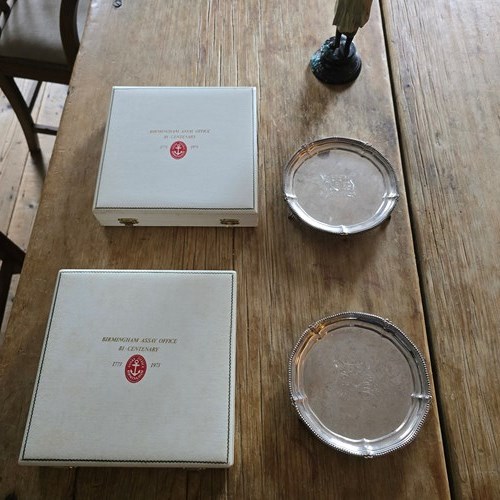 Pair Of Solid Silver Cast Salvers