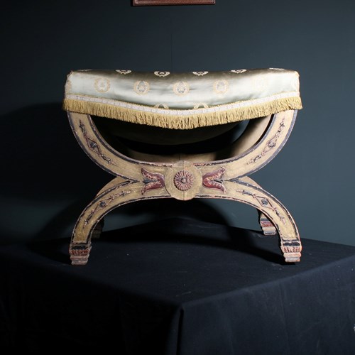 French X Frame Stool In Original Paint