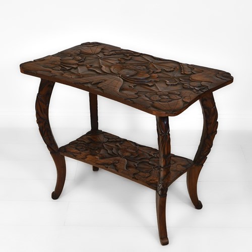 Art Nouveau Japanese Carved Side Table From Liberty & Co