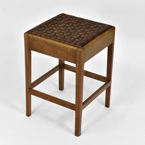 Arts & Crafts Walnut And Leather Stool Circa 1920