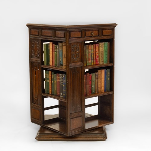 Superb 19Th Century English Oak Large Revolving Bookcase Colman's Mustard Family