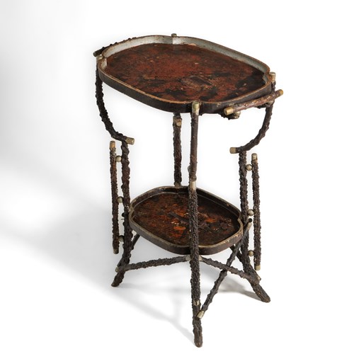19Th Century Rustic Branch Twig Side Table With Chinoiserie Top