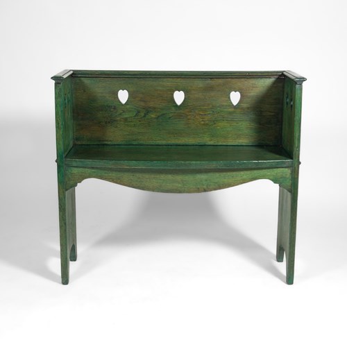 Arts & Crafts Green Stained Oak Small Bench Seat