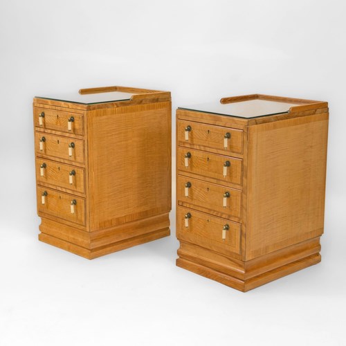 Superb Pair 1930'S Art Deco Figured Maple Bedside Chests