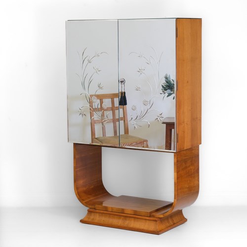 Art Deco Walnut & Birch U Shaped Cocktail Cabinet Circa 1930