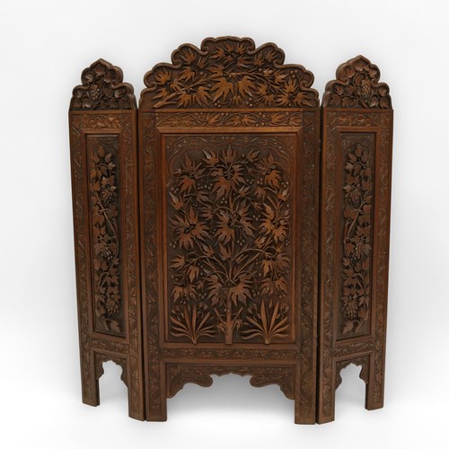 Antique Anglo Indian/Burmese Carved Teak Folding Low Screen Circa 1890