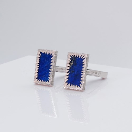 Pair Modernist 18Ct White Gold & Lapis Lazuli Cufflinks 1970'S