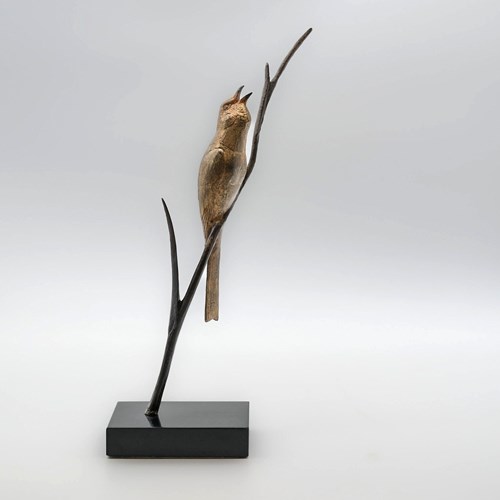 C.1930 Andre Vincent Becquerel Bird On A Branch, Signed, Gilt Bronze Marble Base