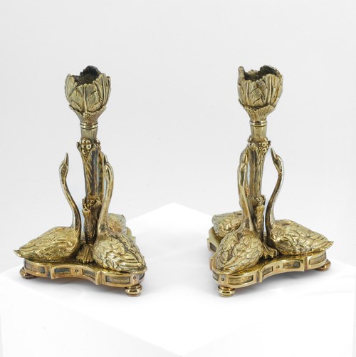 A Pair Of 19Th Century Gilt Metal Candlesticks Design After William Bateman