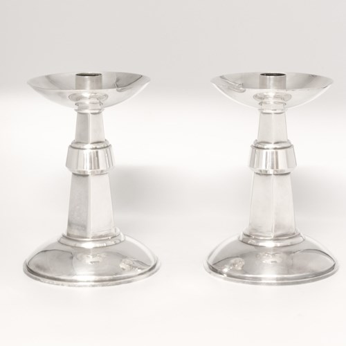 Pair Of  English Art Deco Large Silver Plated Candlesticks 1930S